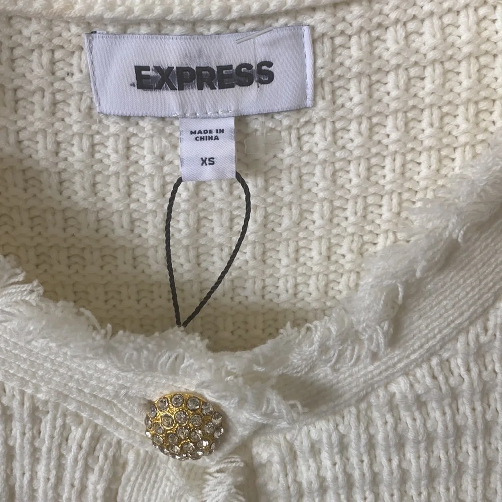 “Express” ivory, textured, embellished button sweater/blazer; size XS; NWOT - Picture 11 of 13